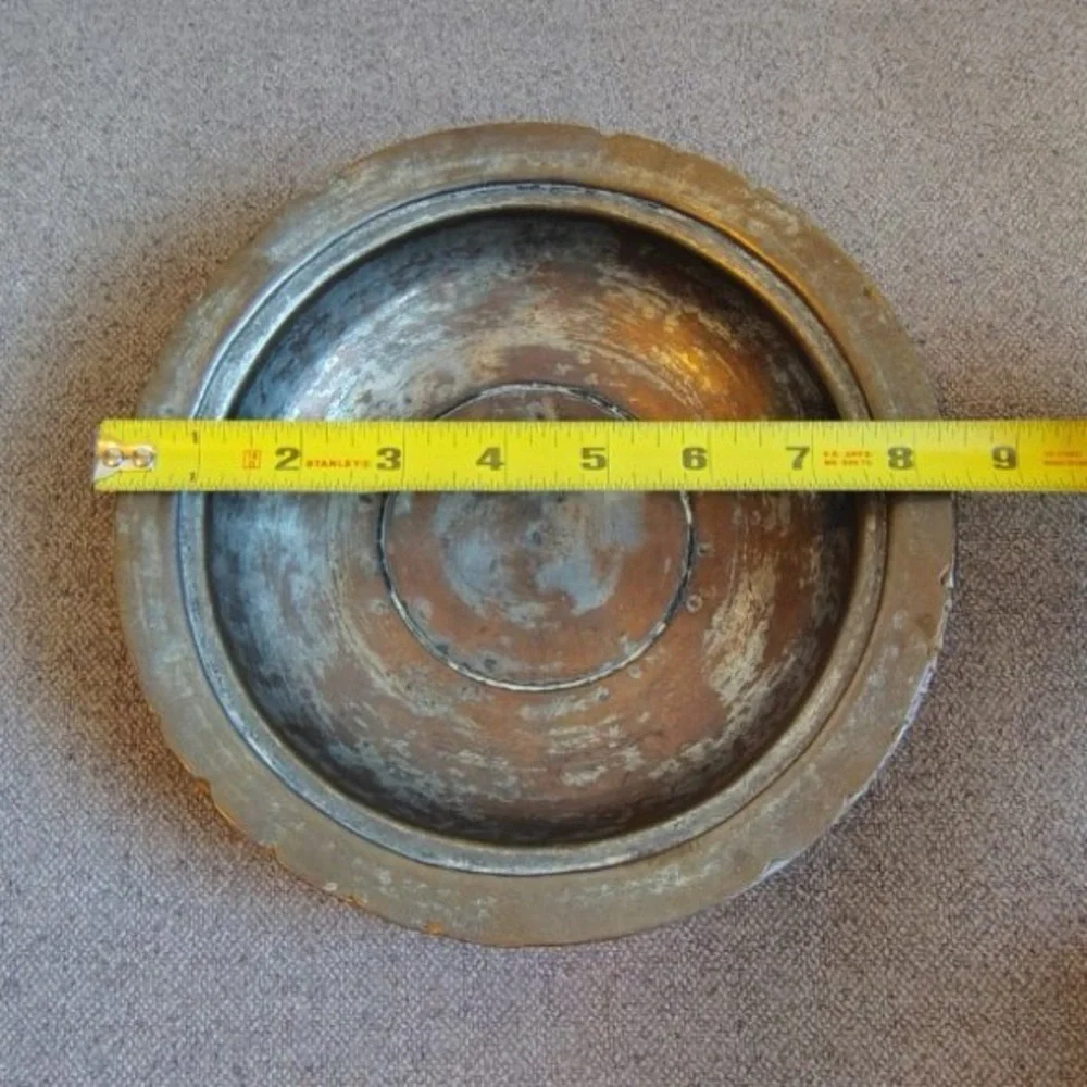 Vtg Handmade Copper Bowls (3) Patina Heavy Primitive Metal Fluted Ribbed Engrave